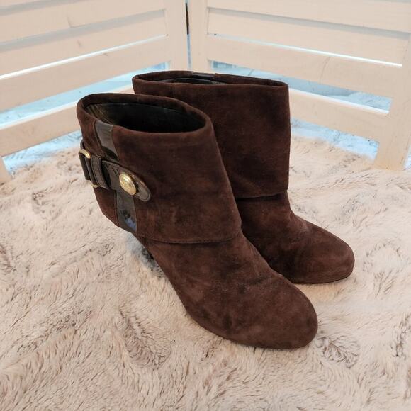 COACH LEATHER / SUEDE BROWN BOOTIES SIZE 8.5 - Picture 2 of 14